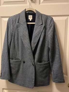 GAP Women's Grey Blue &Blsck Houndstooth Blazer Size 6 Classic Preppy